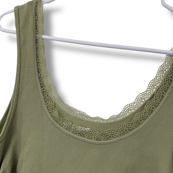 NEW Planet Heart Sage Green Ribbed Tank Top Size Medium Cinched Side Lace Trim - Picture 2 of 6